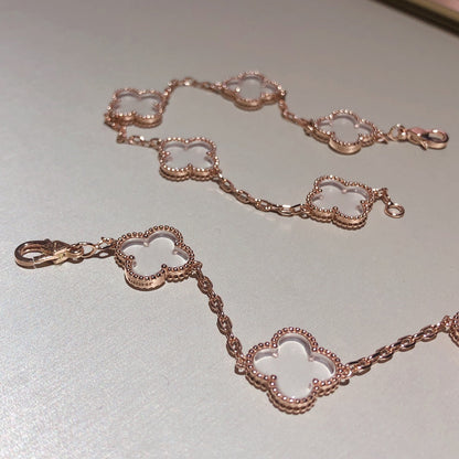 [Violet JW]CLOVER 5 MOTIF ROCK CRYSTAL PINK GOLD BRACELET