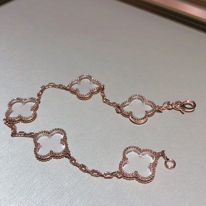 [Violet JW]CLOVER 5 MOTIF ROCK CRYSTAL PINK GOLD BRACELET
