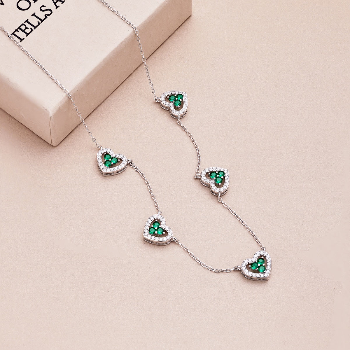 [Violet JW]Sparkling Five Heart Necklace