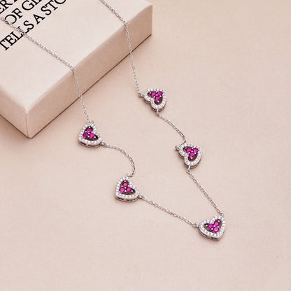 [Violet JW]Sparkling Five Heart Necklace