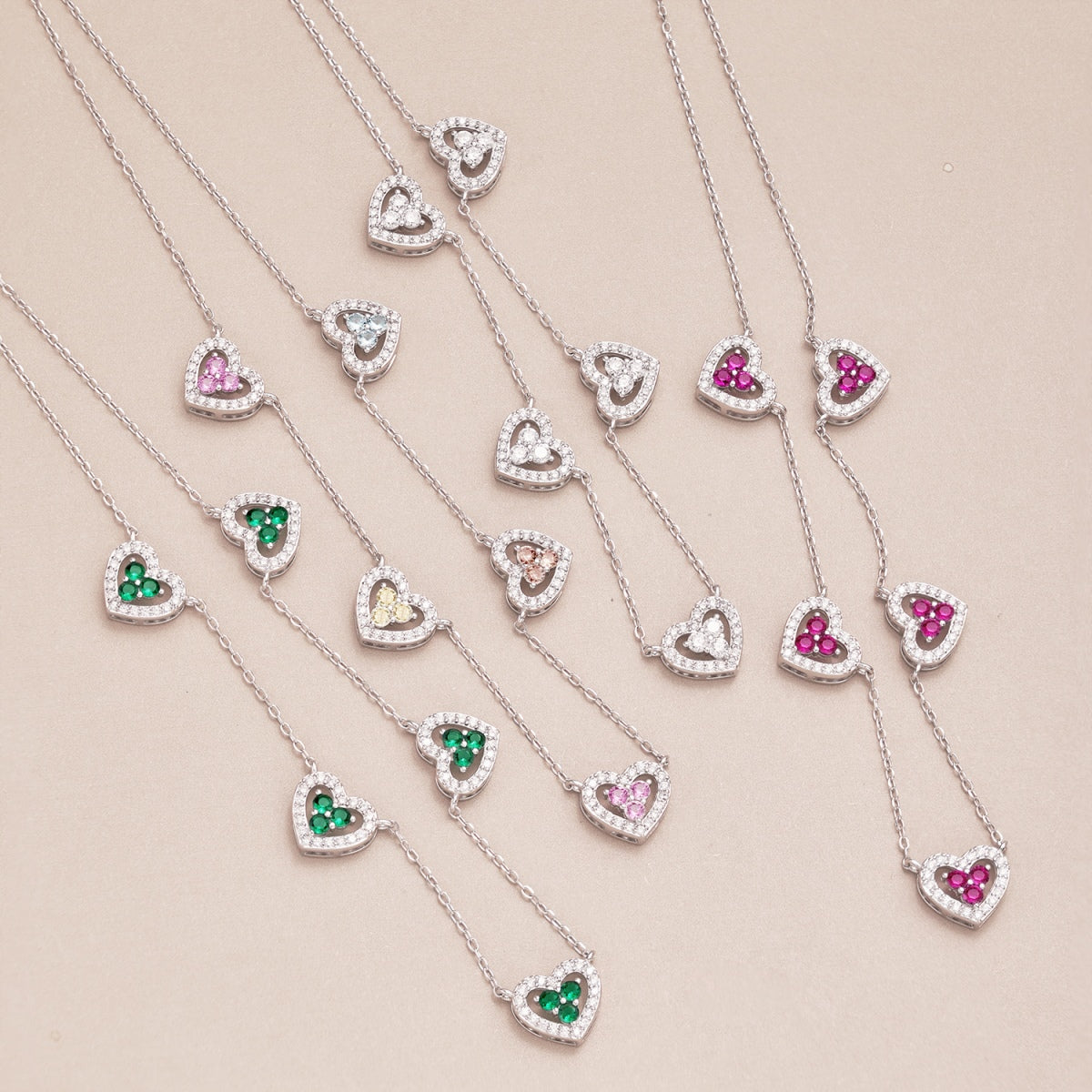 [Violet JW]Sparkling Five Heart Necklace