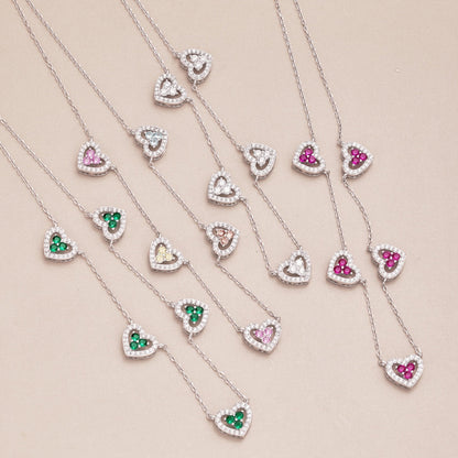 [Violet JW]Sparkling Five Heart Necklace