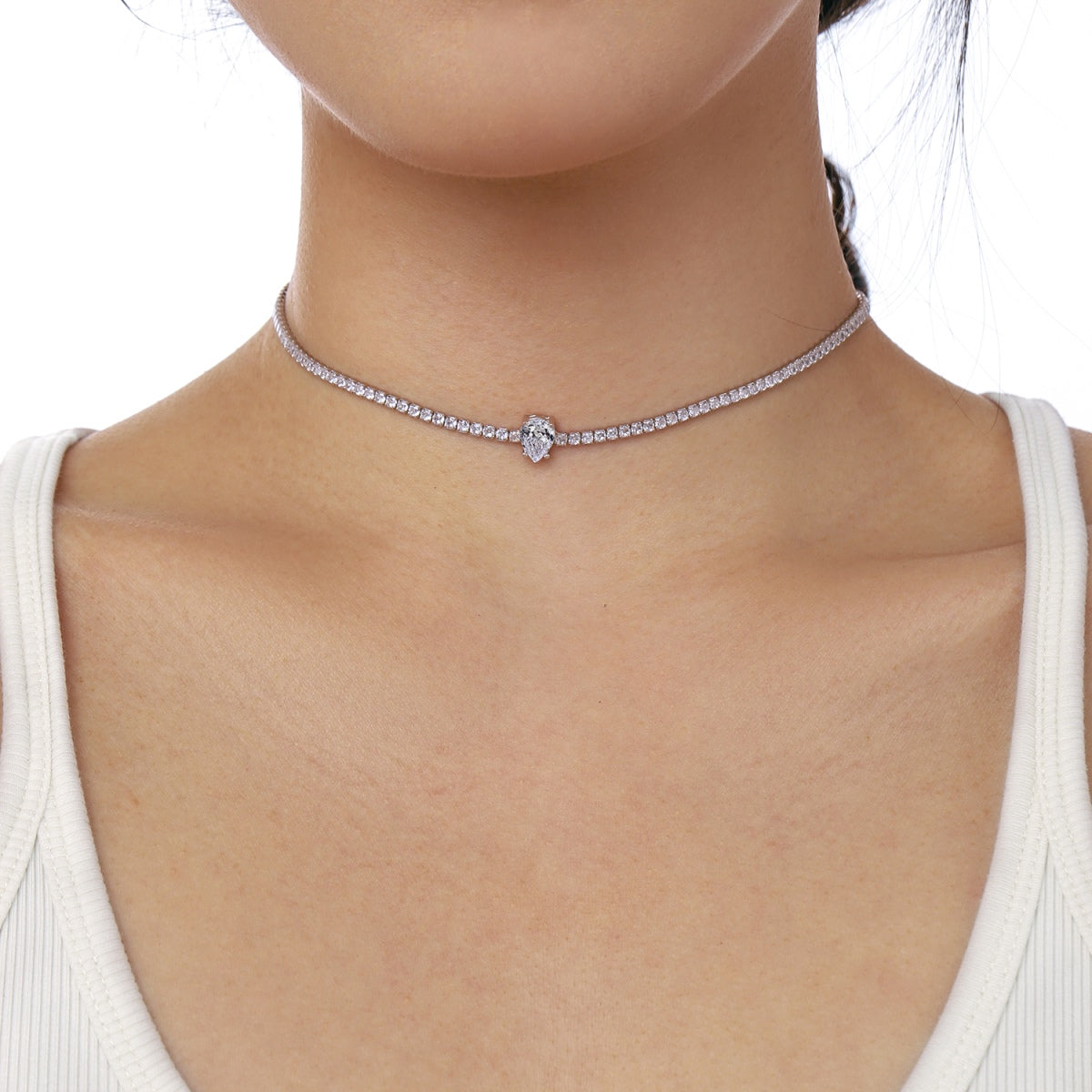 [Violet JW]1.0 carat Unique Pear Cut Tennis Necklace