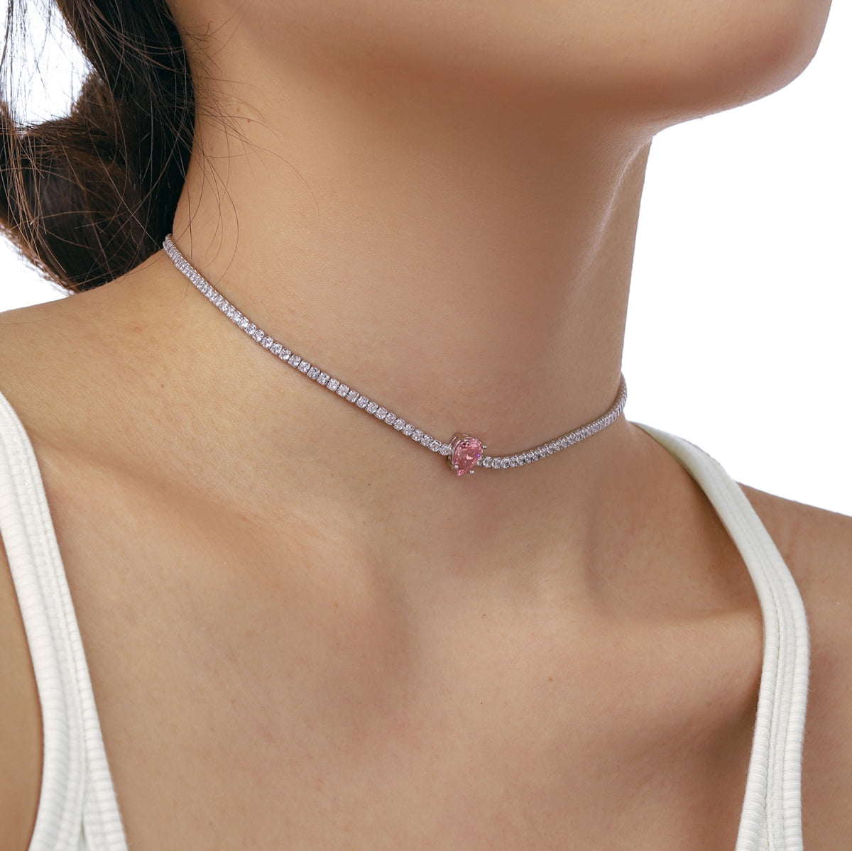 [Violet JW]1.0 carat Unique Pear Cut Tennis Necklace