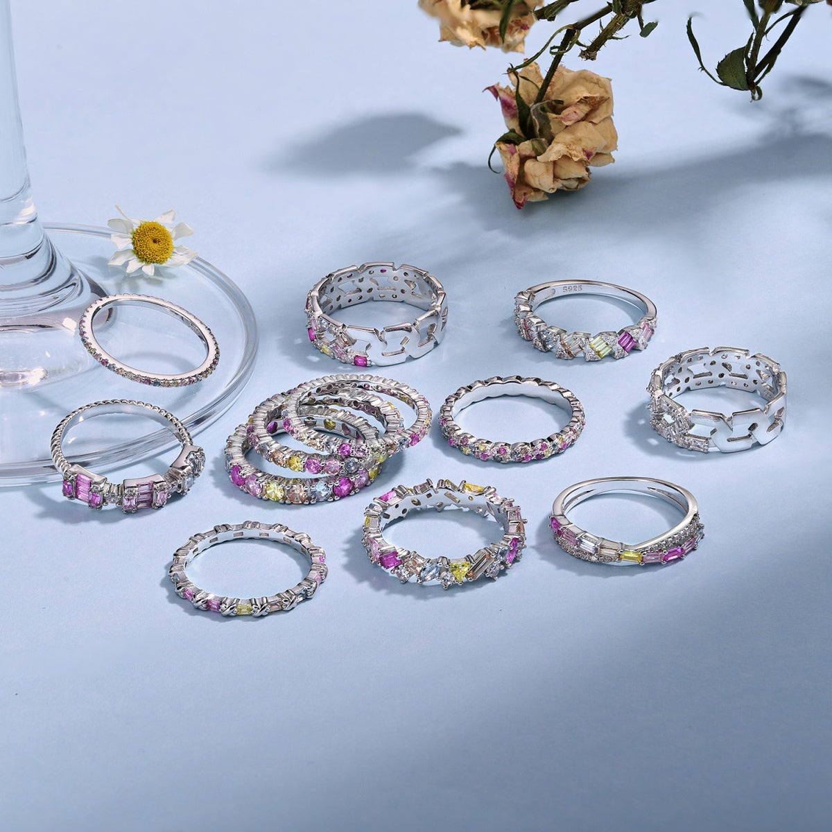[Violet JW]Ornate Colorful Round Cut Tennis Ring