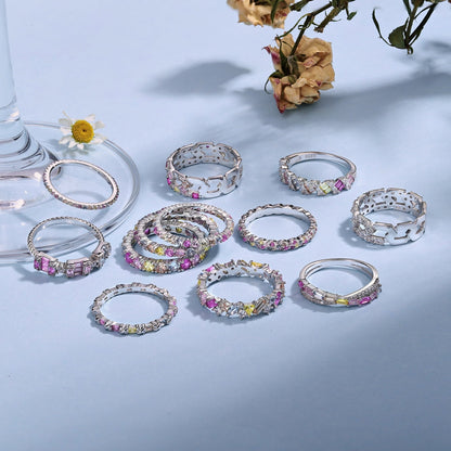 [Violet JW]Ornate Colorful Round Cut Tennis Ring