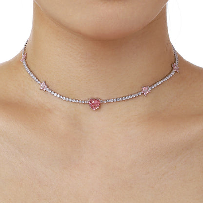 [Violet JW]Dazzling Pink Heart Flower Necklace
