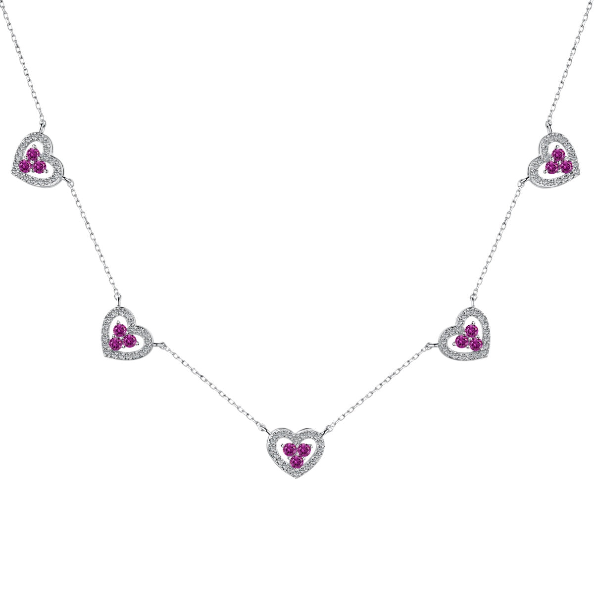 [Violet JW]Sparkling Five Heart Necklace