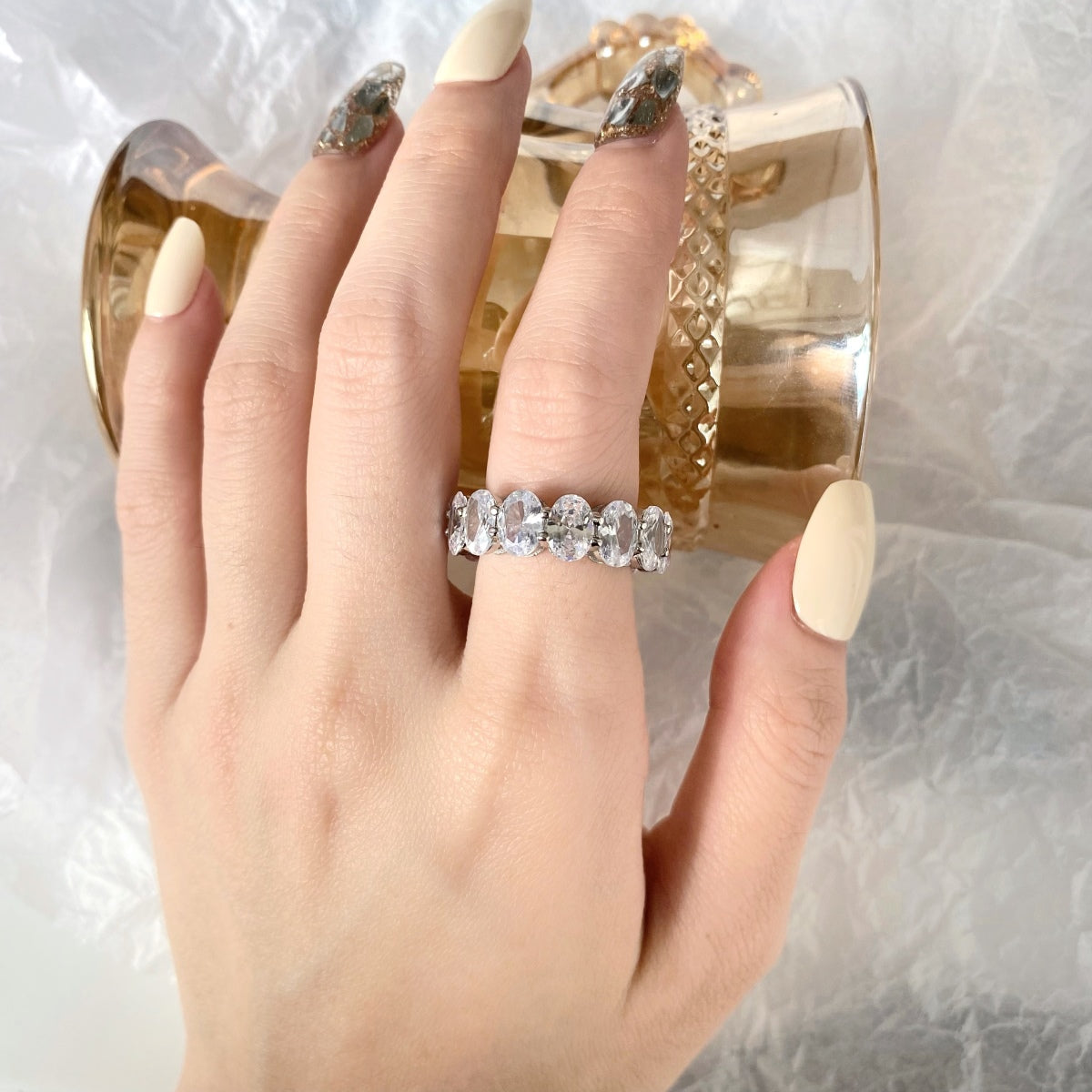 [Violet JW]Dainty Elongated Cushion Cut Tennis Ring