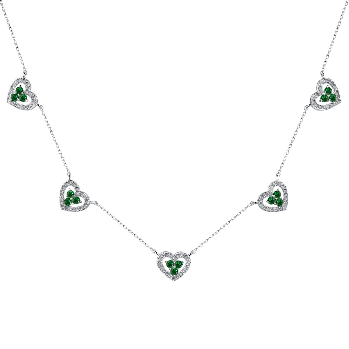 [Violet JW]Sparkling Five Heart Necklace