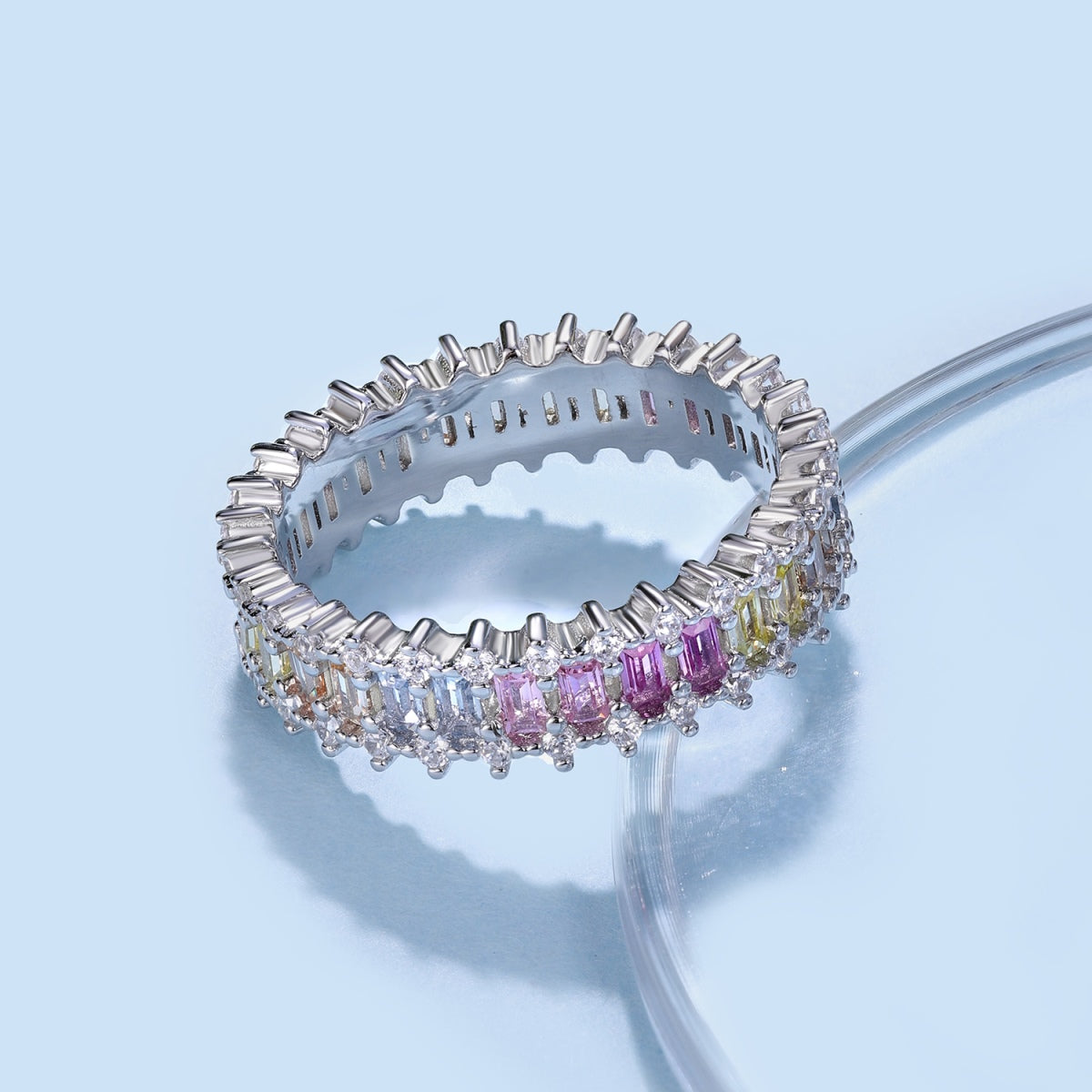 [Violet JW]Splashy Ornate Emerald Cut Cocktail Ring