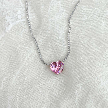 [Violet JW]8.0 Carat Versatile Colorful Sweet Heart-Shaped Tennis Necklace