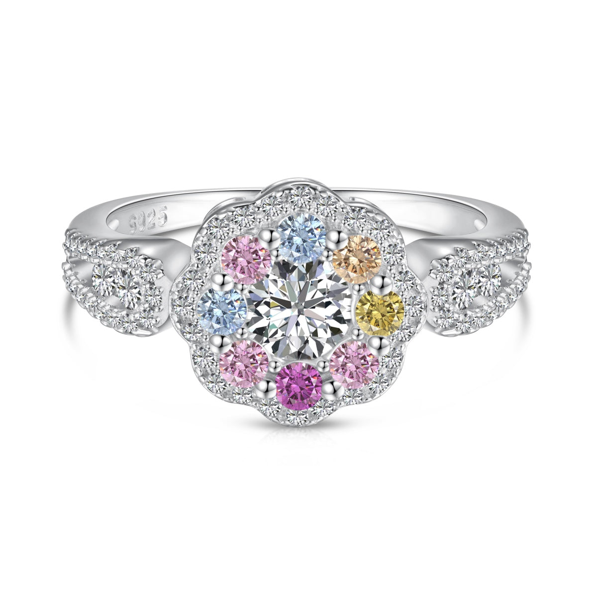 [Violet JW]Delicate Colorful Round Cut Flower Shape Wedding Ring