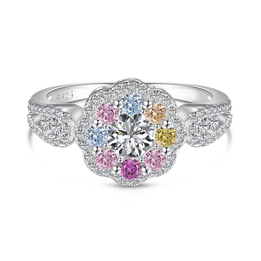 [Violet JW]Delicate Colorful Round Cut Flower Shape Wedding Ring