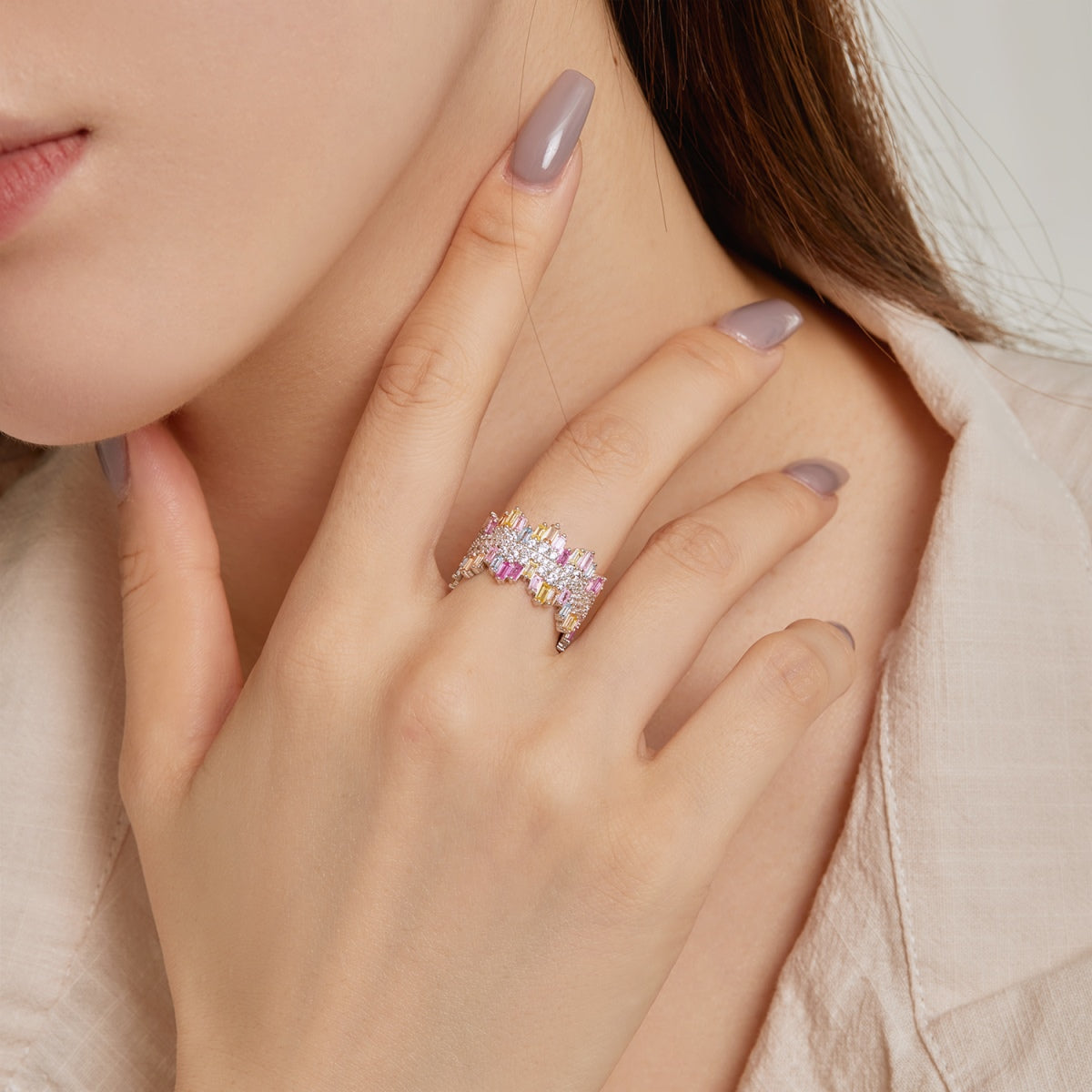 [Violet JW]Luxurious Colorful Radiant Cut Daily Ring
