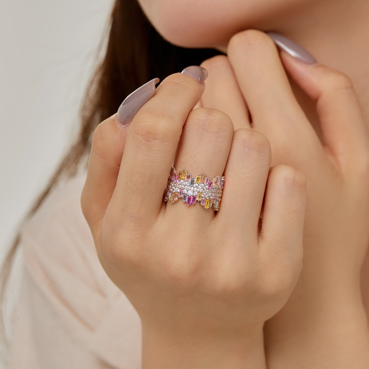 [Violet JW]Luxurious Colorful Radiant Cut Daily Ring