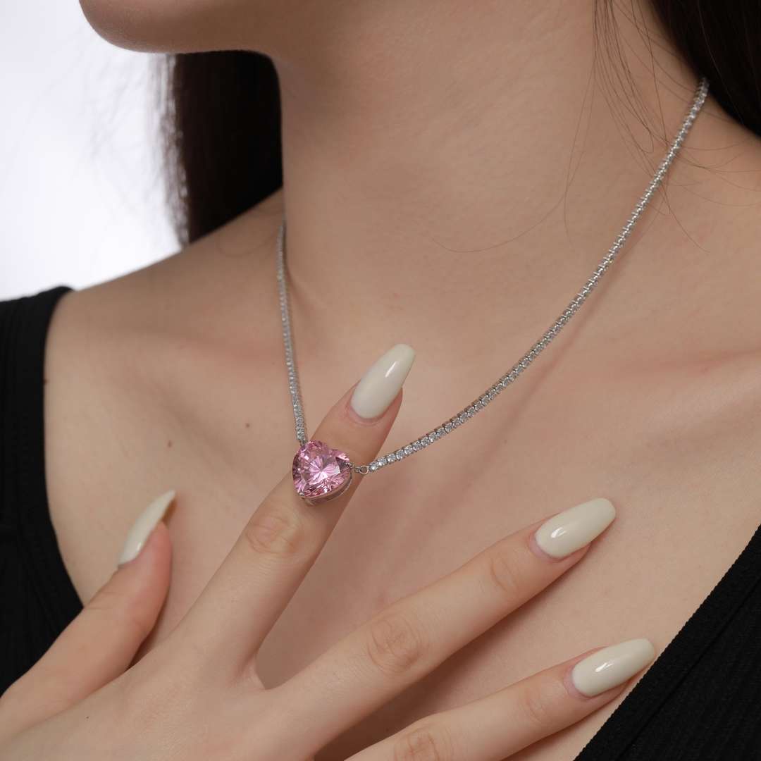 [Violet JW]8.0 Carat Versatile Colorful Sweet Heart-Shaped Tennis Necklace