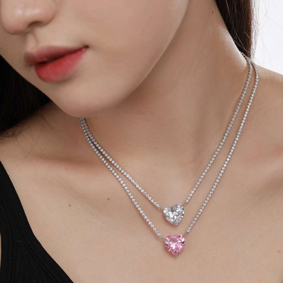 [Violet JW]8.0 Carat Versatile Colorful Sweet Heart-Shaped Tennis Necklace