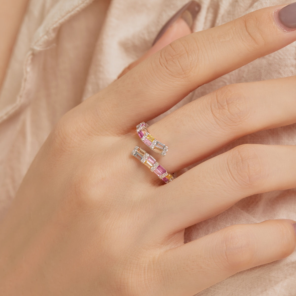 [Violet JW]Charming Colorful Radiant Cut Adjustable Daily Ring
