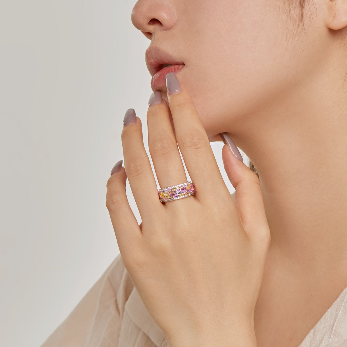 [Violet JW]Radiant Colorful Radiant Cut Daily Ring