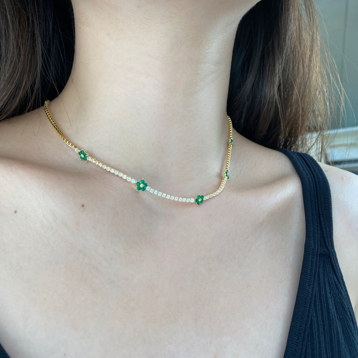 [Violet JW]Luxurious Colorful Flower Tennis Necklace