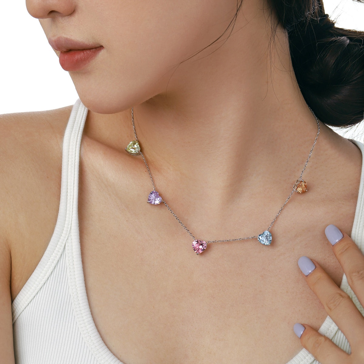 [Violet JW]Sparkling Colorful Heart Cut Necklace