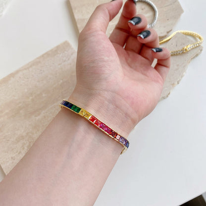 [Violet JW]Radiant Colorful Princess Cut Tennis Bracelet