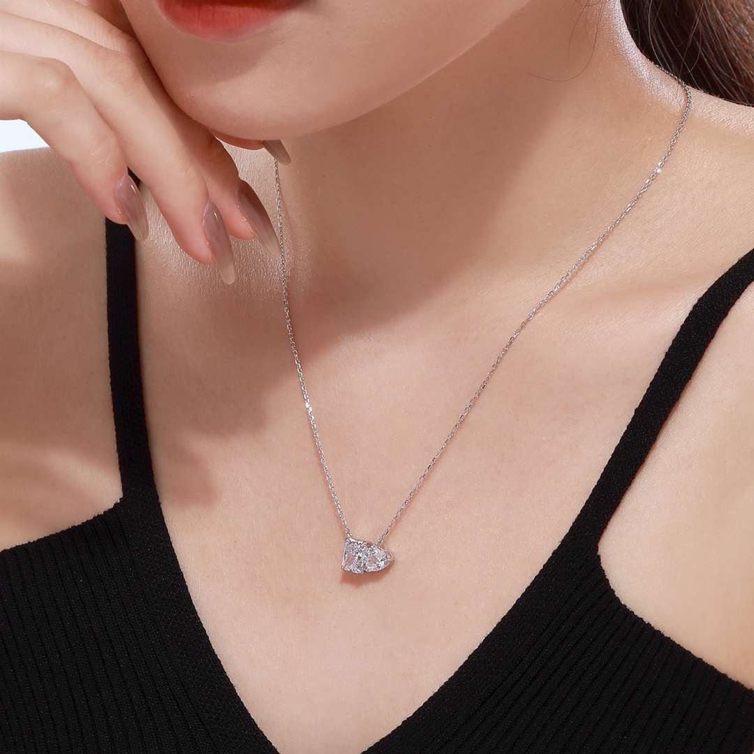 [Violet JW]Dazzling Square & Heart Shape Necklace