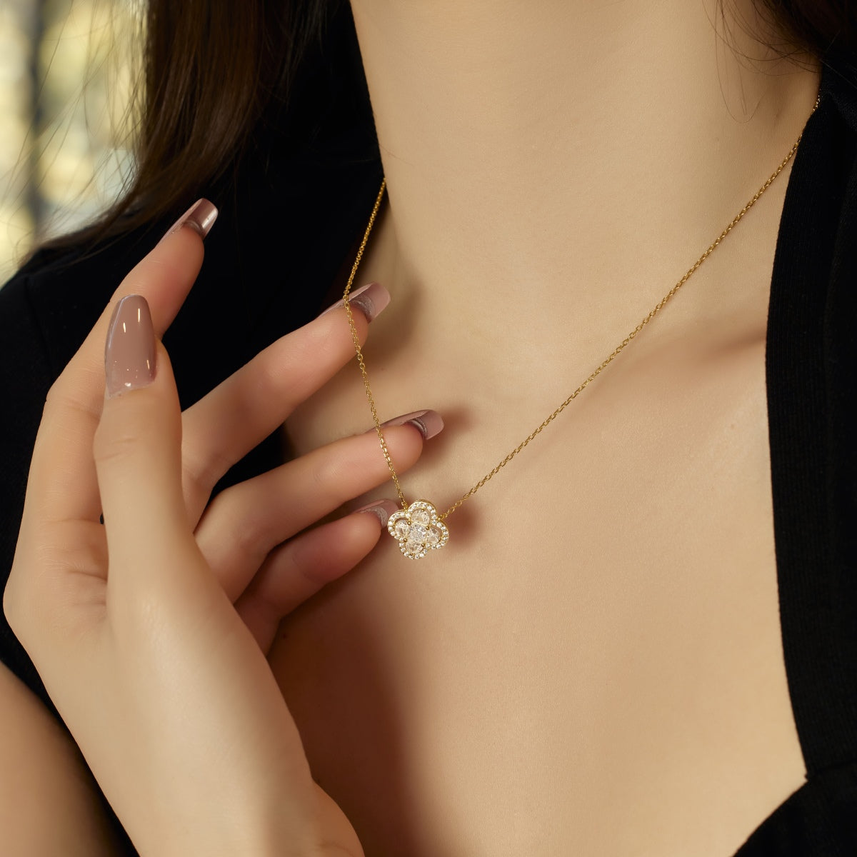 [Violet JW]Spliced Lucky Four-Leaf Clover Versatile Necklace