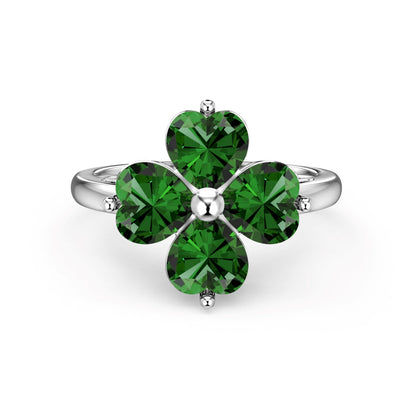 [Violet JW]Heart-shaped Four-Leaf Clover Ball Ring