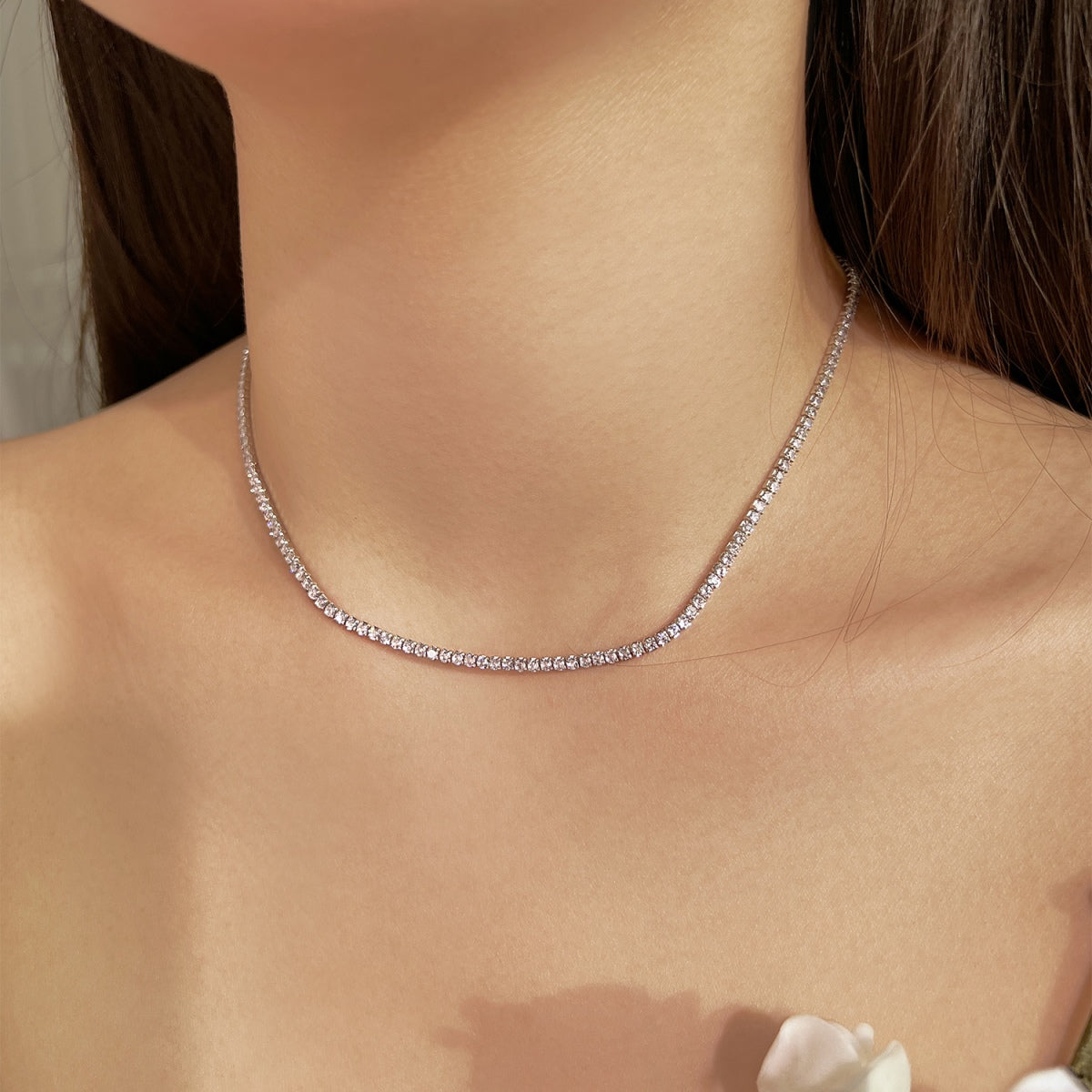 [Violet JW]Delicate Round Shape Tennis Necklace