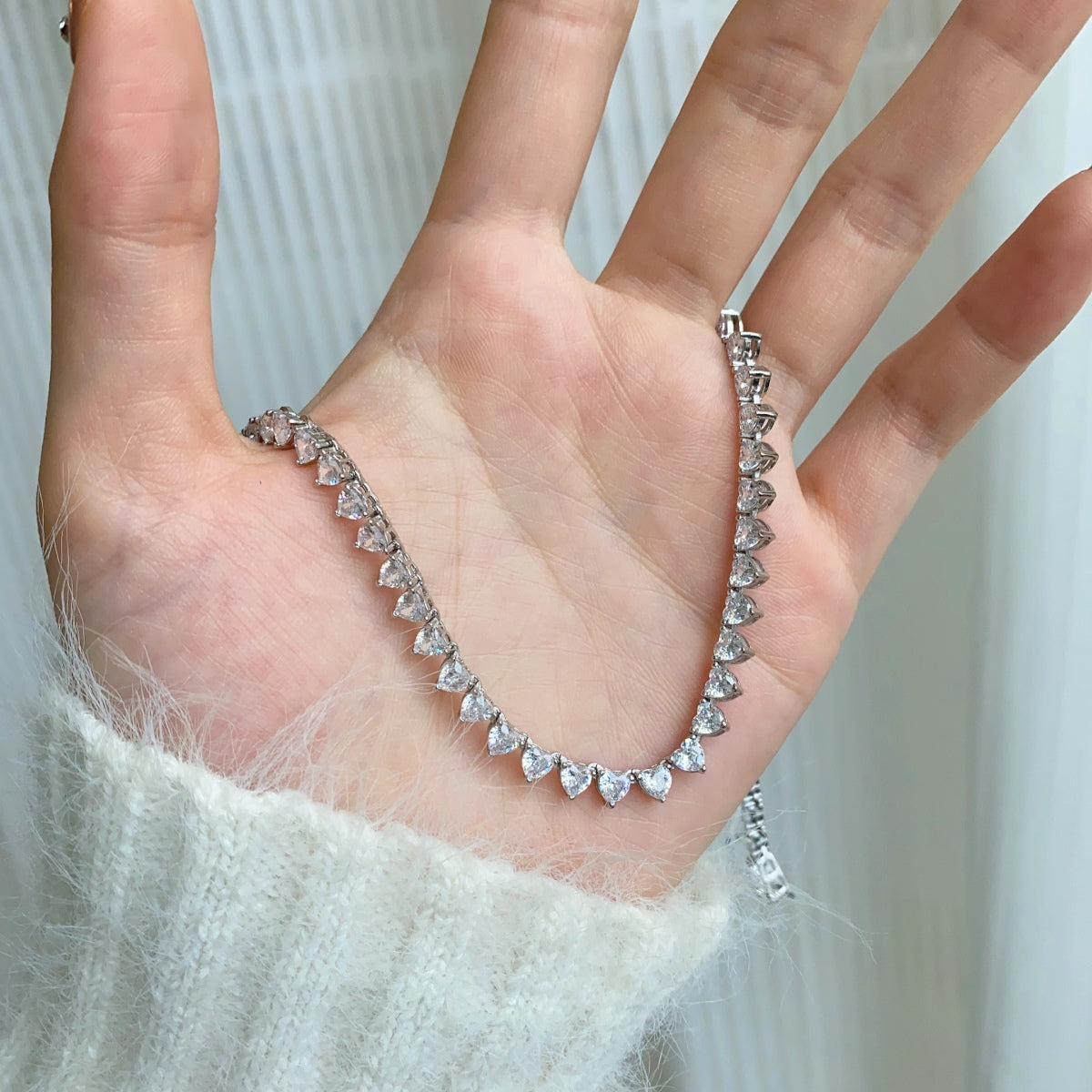 [Violet JW]Ornate Heart Cut Tennis Necklace
