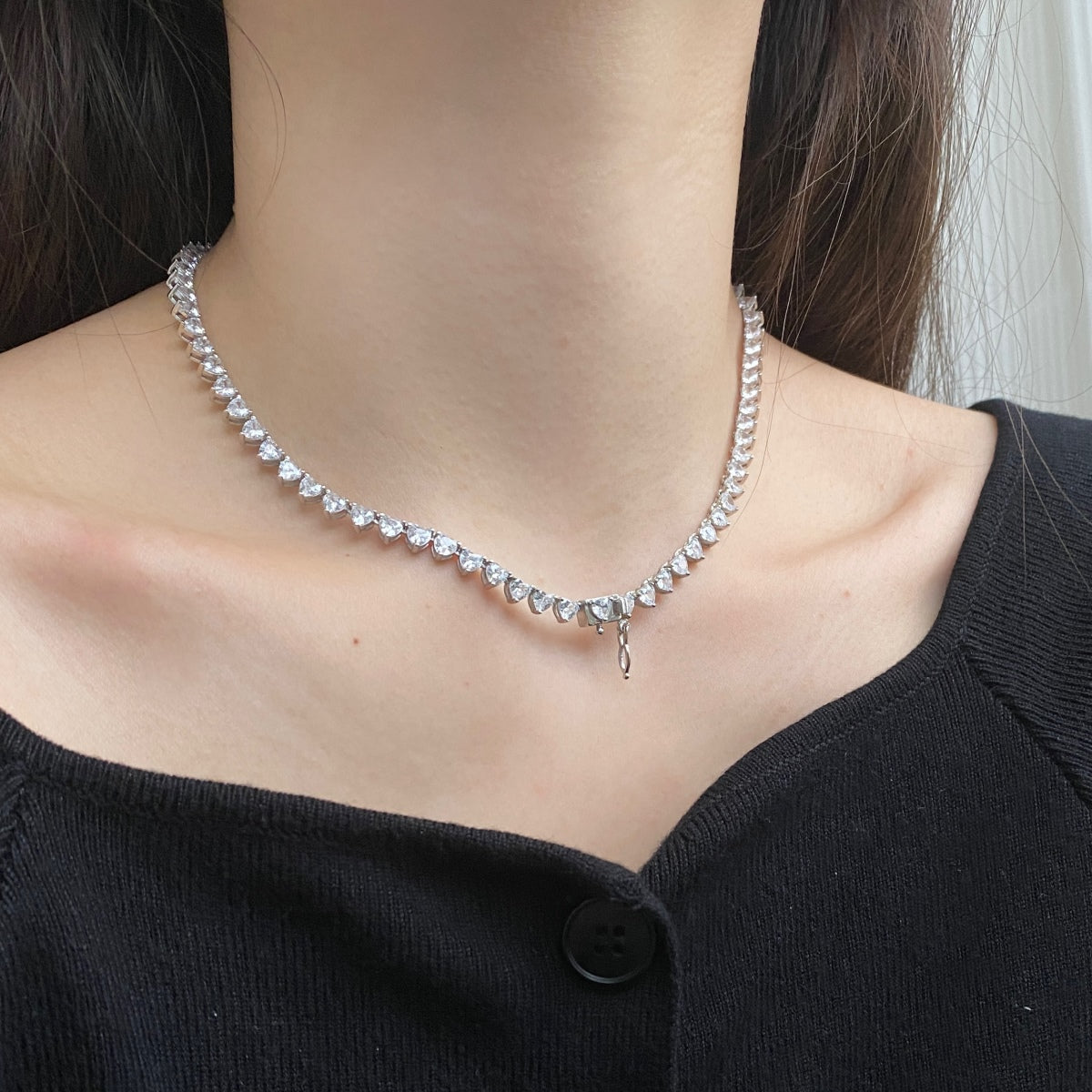 [Violet JW]Ornate Heart Cut Tennis Necklace