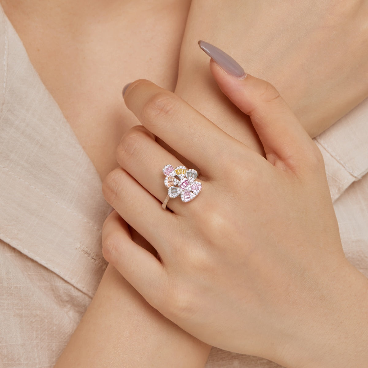 [Violet JW]Sparkling Colorful Water Drop Shape Daily Ring
