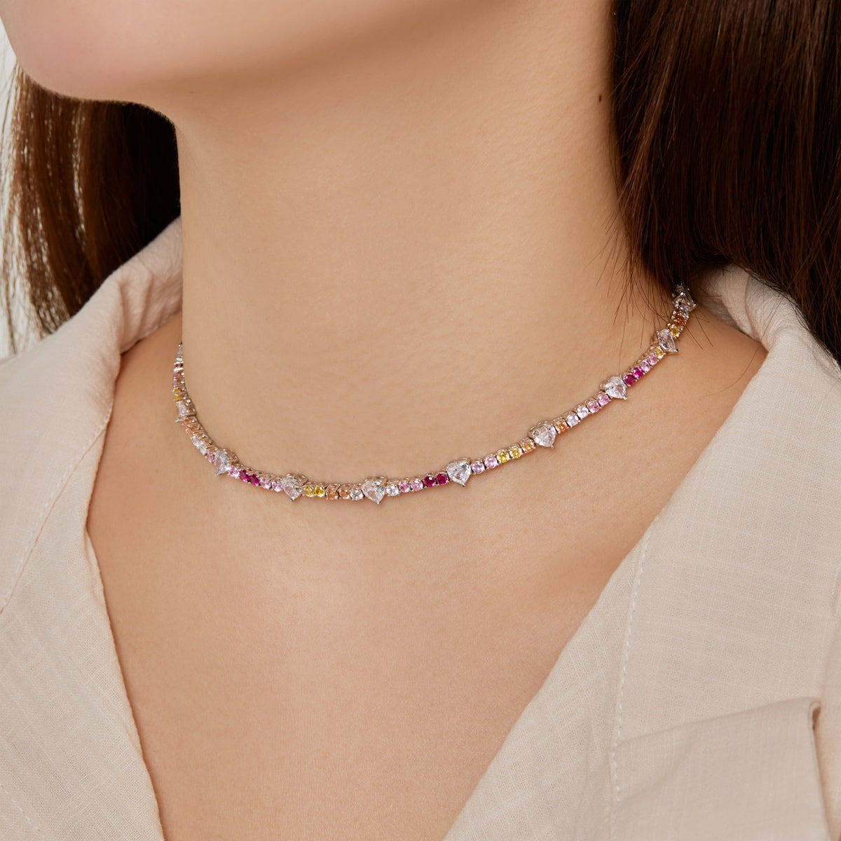 [Violet JW]Delicate Colorful Rainbow Tennis Chain