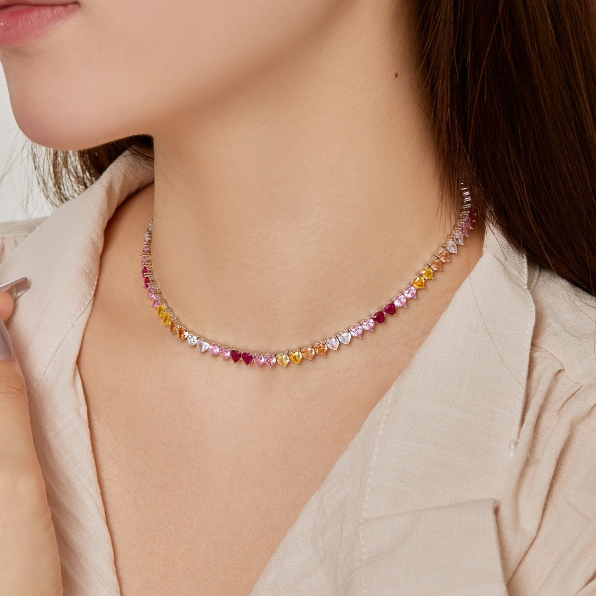 [Violet JW]Sparkling Colorful Full Heart Tennis Necklace