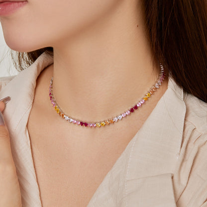 [Violet JW]Sparkling Colorful Full Heart Tennis Necklace