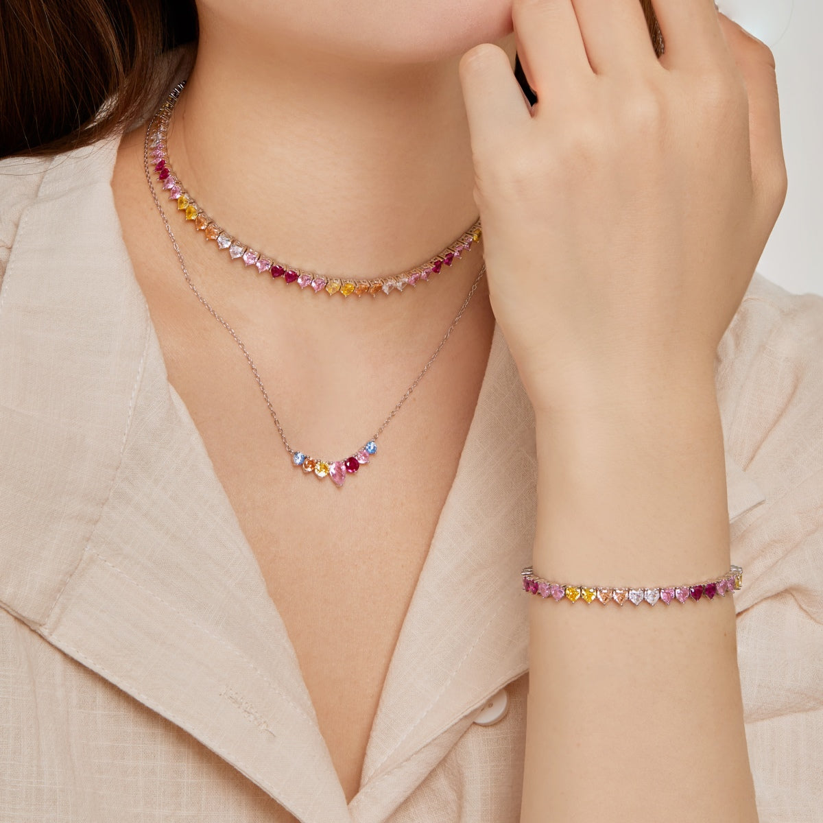 [Violet JW]Sparkling Colorful Full Heart Tennis Necklace