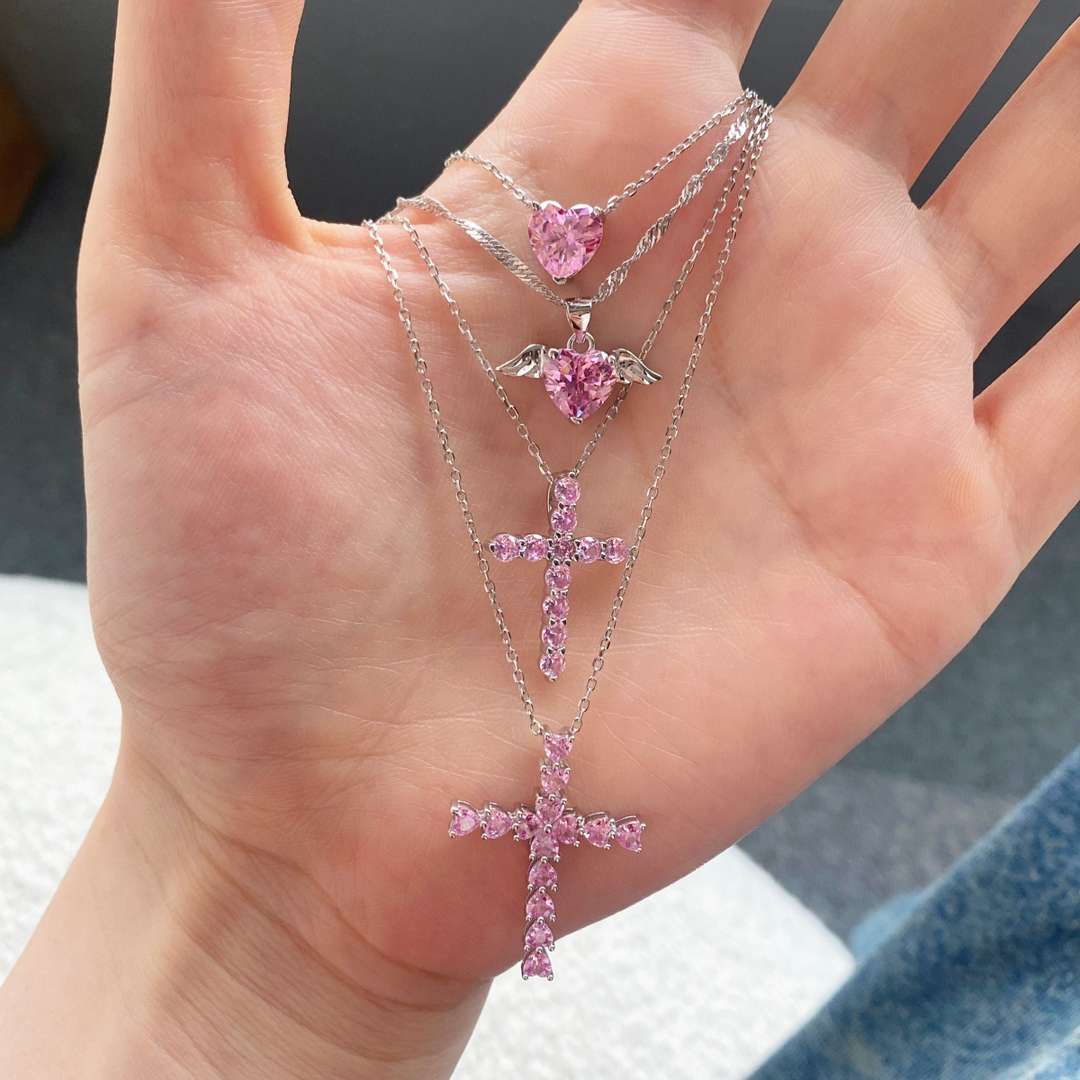 [Violet JW]Heart Shape Main Stone Pendant Collarbone Necklace