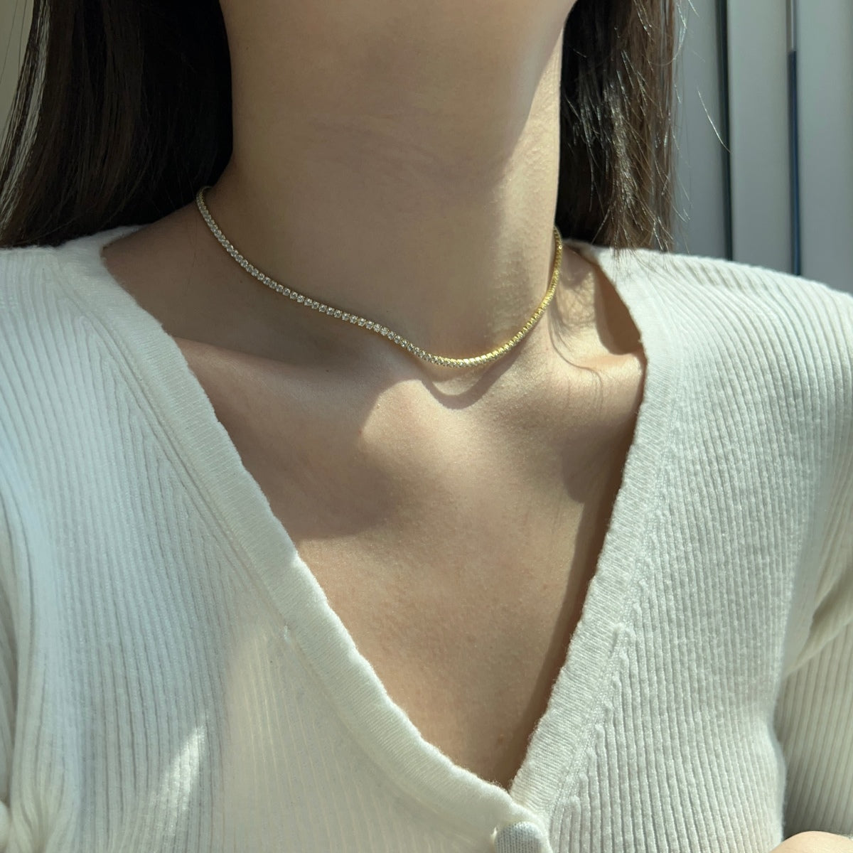 [Violet JW]Delicate Round Shape Tennis Necklace