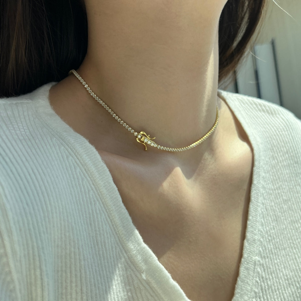 [Violet JW]Delicate Round Shape Tennis Necklace