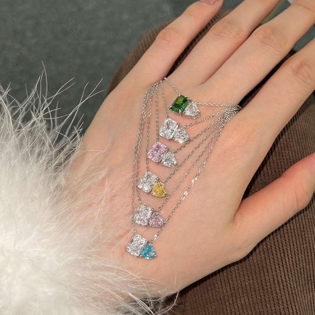 [Violet JW]Dazzling Square & Heart Shape Necklace