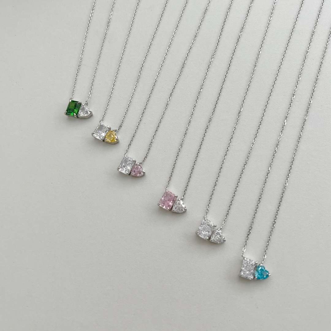 [Violet JW]Dazzling Square & Heart Shape Necklace