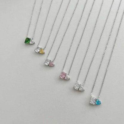 [Violet JW]Dazzling Square & Heart Shape Necklace