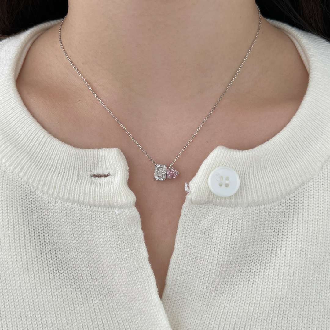 [Violet JW]Dazzling Square & Heart Shape Necklace