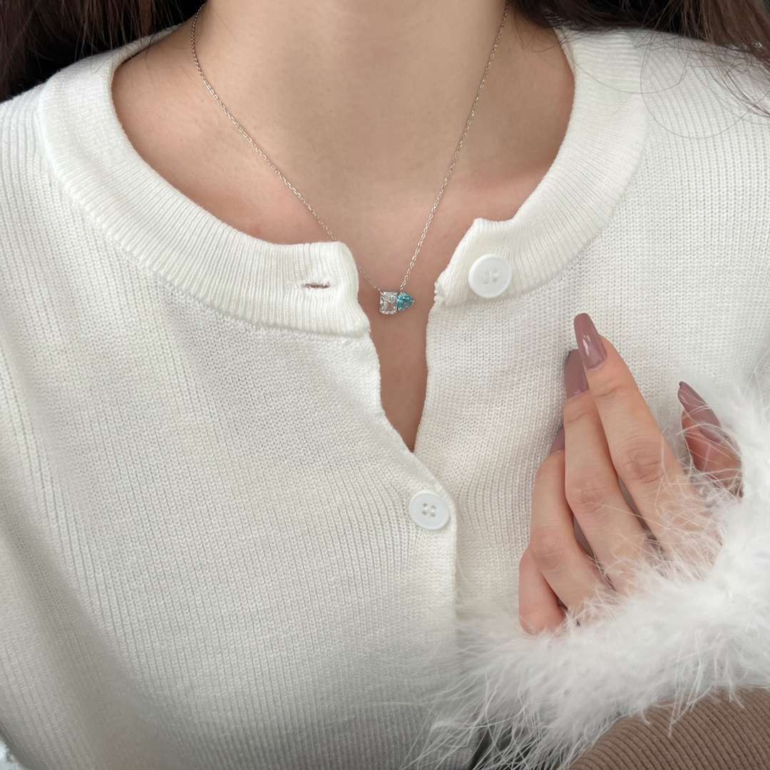 [Violet JW]Dazzling Square & Heart Shape Necklace