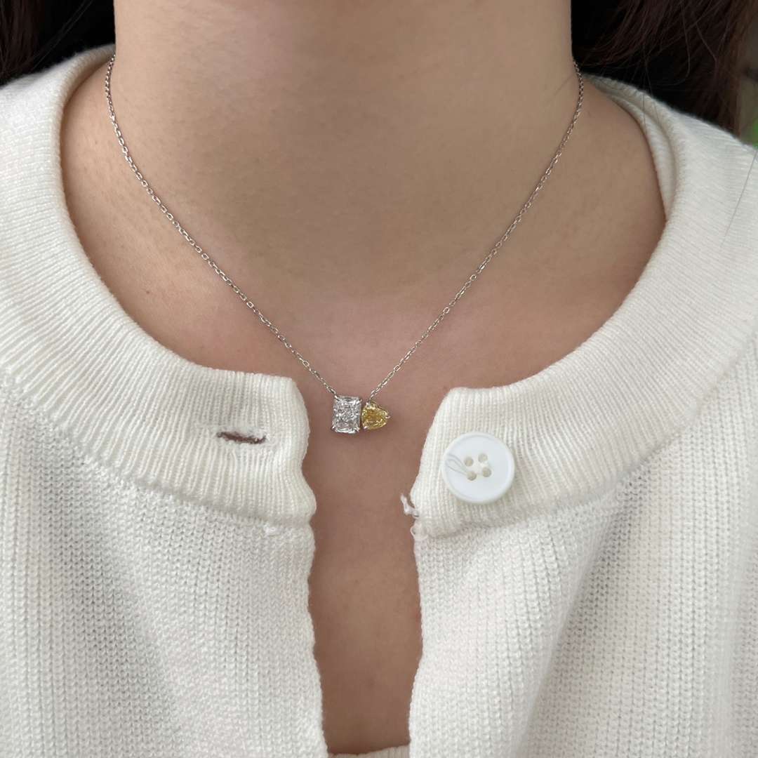 [Violet JW]Dazzling Square & Heart Shape Necklace