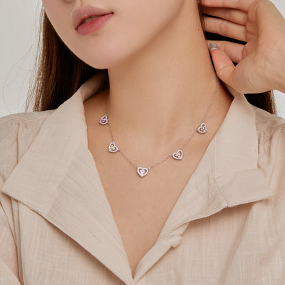 [Violet JW]Sparkling Five Heart Necklace