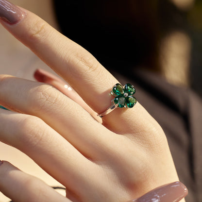 [Violet JW]Heart-shaped Four-Leaf Clover Ball Ring