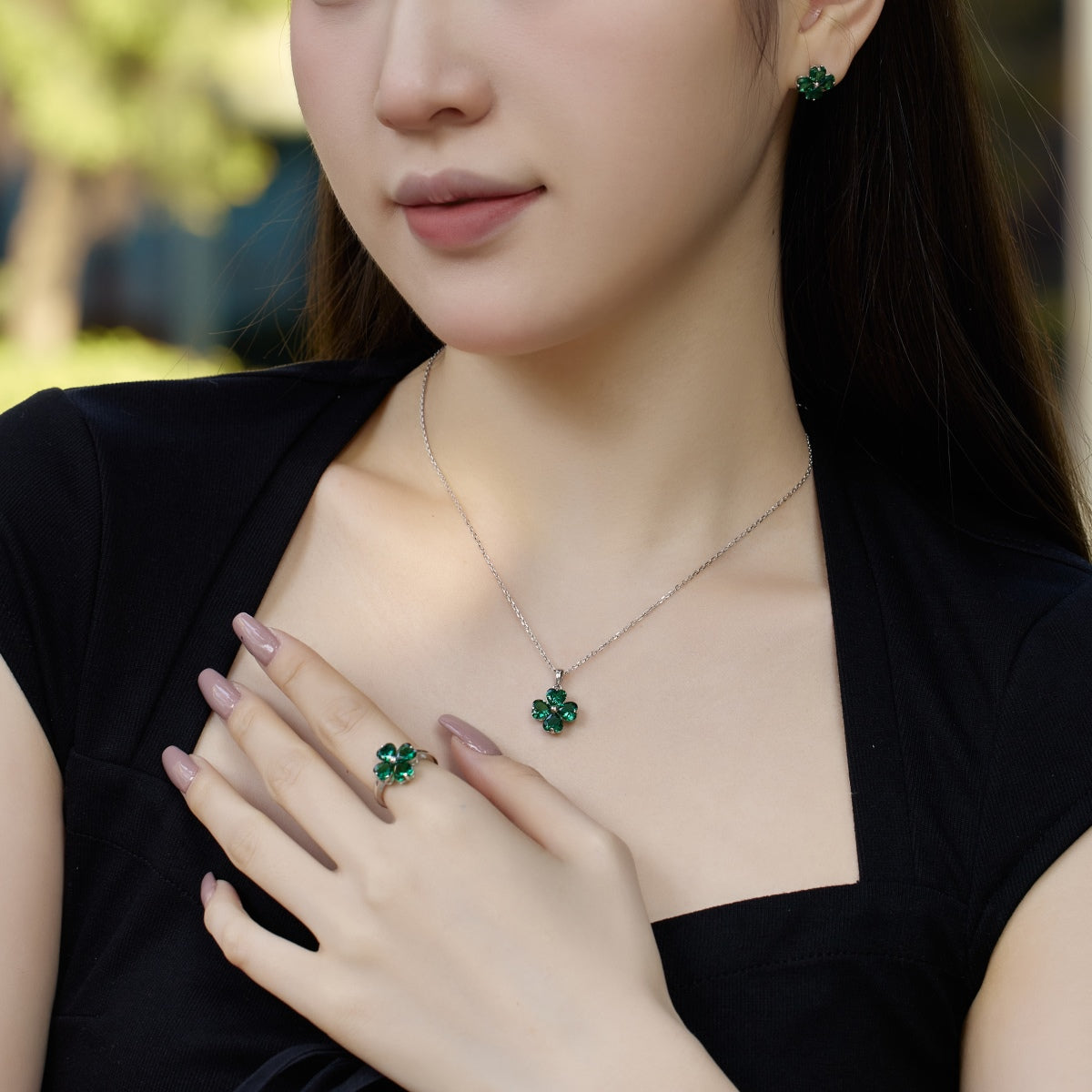 [Violet JW]Heart-shaped Four-Leaf Clover Ball Ring